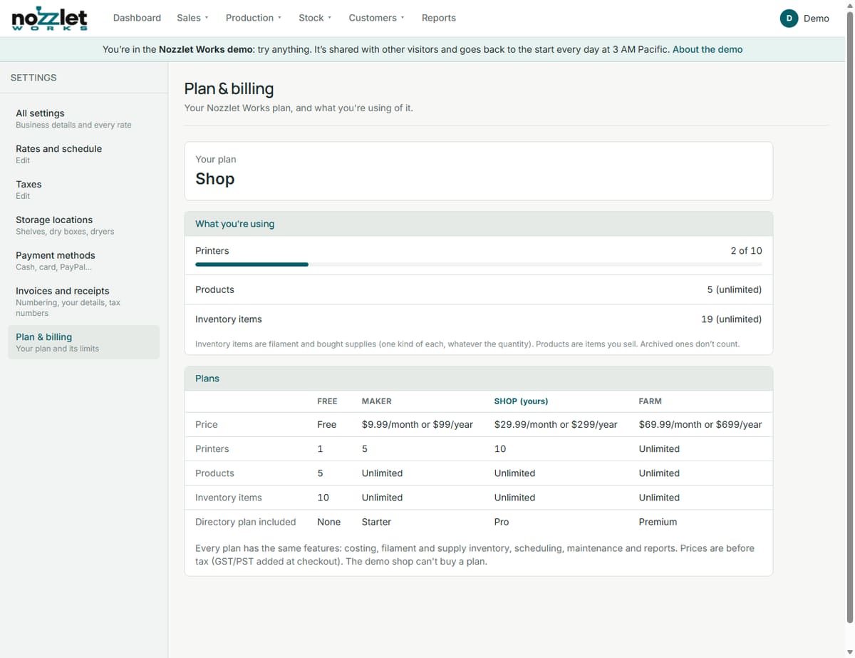 Plan & billing: your plan, what you're using, and the plans